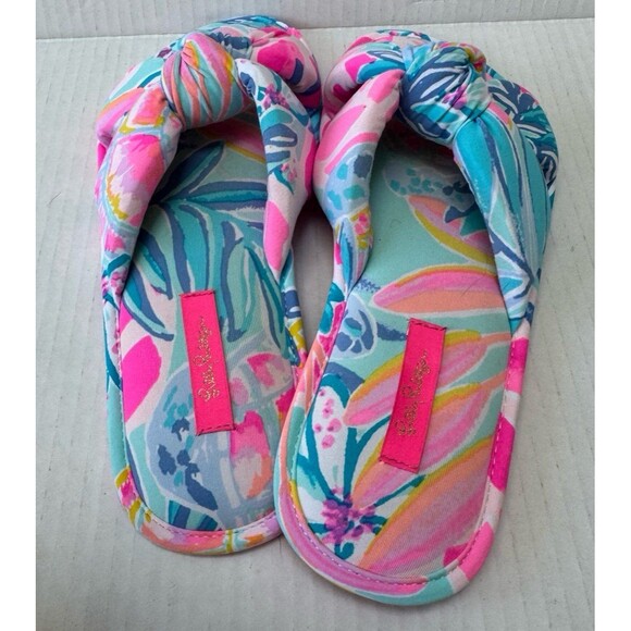 Lilly Pulitzer Printed Pool Slipper in Sea Glass Aqua Rainforest Retreat S/M - Picture 3 of 4